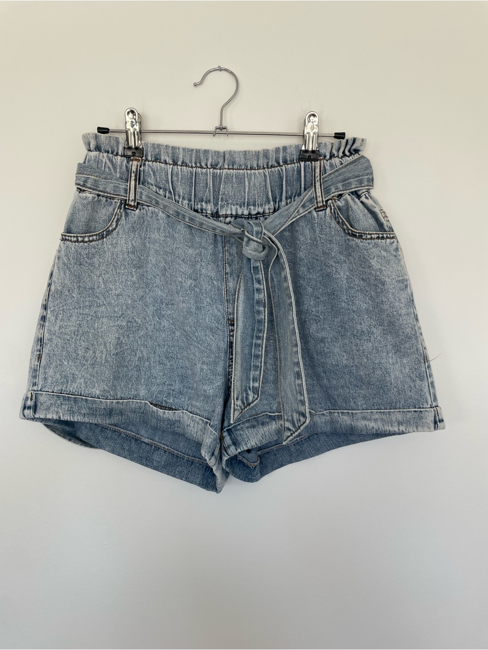 TGLA Paperbag Denim Jeans Shorts Light Wash Tie High Waist Women’s XS Summer
